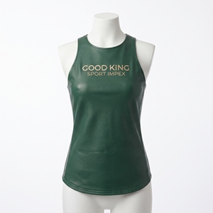 Emerald Green <b>Leather</b> Racer Tank <b>Top</b> Womens <b>High</b> Round Neck Sleeveless Curved Hem Slim Fit <b>Top</b> OEM Embroidered Logo Manufacturer - Product Image 1