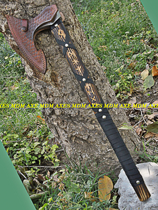 Handmade <b>Axe</b> D2 Steel Blade Wood <b>Handle</b> With Leather Sheath Outdoor Knife - Product Image 2