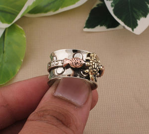 Bague tortue en argent sterling 925 fait main avec turquoise, artisanale, alliance de mariage, bijou unique gravé à la main pour femme - Product Image 5