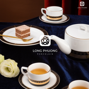 Tea Set Modern Luxury Embossment Gold-Plated Vietnamese <b>Ceramic</b> Porcelain Minimalist 500ml Wholesale Kim Lai Gift Set - Product Image 5