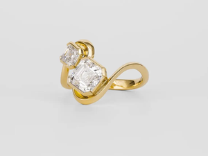 Bague en or massif 14 carats avec diamant, bague de fiançailles Toi et Moi, diamant de laboratoire taille Asscher 2 carats, bague à deux pierres, bague bypass pour elle - Product Image 4