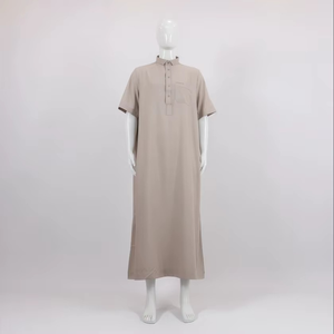 Wholesale Premium Cotton Stand Collar Modest <b>Thobe</b> Islamic Eid Plus Size Floor Length Short Sleeve Quick Dry Breathable 2 Side - Product Image 1