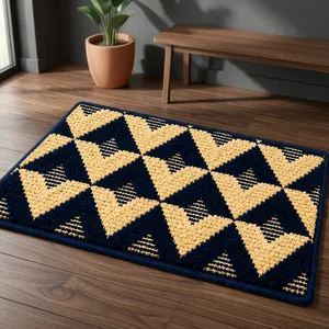 Paillasson décoratif géométrique tissé lavable bleu beige à motif zigzag dynamique triangulaire épais et élégant pour entrées résidentielles - Product Image 6