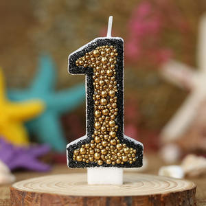 Gold Bead Happy Birthday Cake <b>Candles</b> Unscented Paraffin Wax for Kids Birthday Party Festival Supplies - Product Image 3