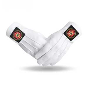 Gants de poignet en coton blanc avec emblème maçonnique rouge imprimé par transfert thermique, style uni pour usage quotidien - Product Image 1