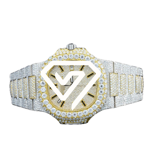 Montre chronographe 41 mm style moissanite, or rose bicolore, entièrement pavée de diamants, montre de luxe pour homme. - Product Image 6