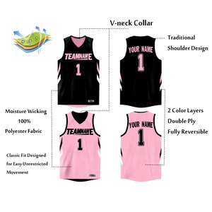 Camiseta de Baloncesto Deportiva Personalizada Negra y Rosa de Doble Cara - Product Image 5