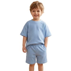 Ensemble short et t-shirt pour enfants, imprimé lettres USA, décontracté d'été, en fibre de bambou, deux pièces, hors taxes - Product Image 1