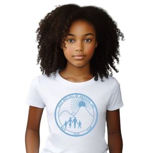 T-shirt blanc à manches courtes et col rond pour adolescent avec motif graphique bleu, idéal pour l'école, le quotidien et le streetwear – Vêtement confortable - Product Image 1