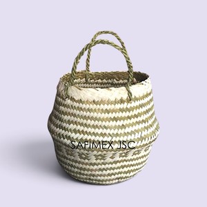 Woven Straw Mixed Belly <b>Basket</b> for Storage Plant Pot <b>Laundry</b> and Grocery <b>Basket</b> with Handle Wholesale Export from Vietnam - Product Image 2