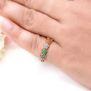 925 Sterling <b>Silver</b> Gold Plated Multicolor CZ <b>Adjustable</b> Flower <b>Ring</b> for Women Jewelry Wedding Engagement Accessories - Product Image 6