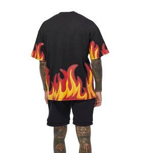 Ensemble t-shirt et short deux pièces style rue haute pour homme Tissu peigné 100% coton 220gsm Motif solide Taille élastique Séchage rapide - Product Image 2