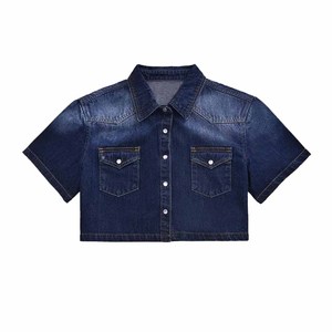 Chemisier en jean respirant à manches courtes pour femme, en coton de haute qualité, style décontracté, personnalisable - Product Image 5