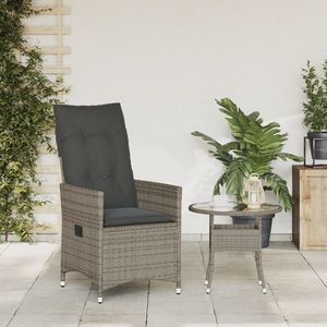 Chaise de jardin inclinable en rotin PE gris avec structure en acier thermolaqué et polyester, mobilier d'extérieur durable - Product Image 3