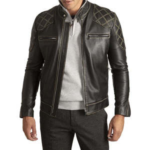 Men's Black PU Leather Moto <b>Jacket</b> Stand Collar Zipper Closure <b>Slim</b> <b>Fit</b> Regular Sleeve Solid Color Autumn Wear - Product Image 3