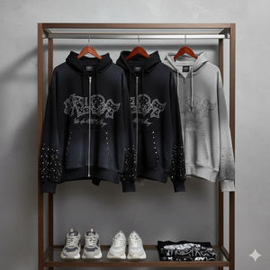 Sweat-shirts à capuche zippés personnalisés OEM, qualité supérieure, prix abordables, 100% coton molletonné épais, broderie vieillie et strass - Product Image 4