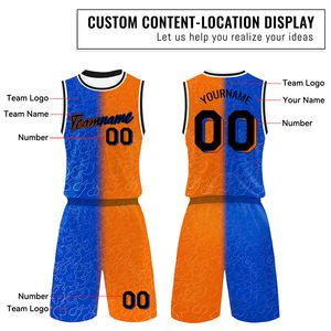 Custom Blue <b>Orange</b> Basketball Jersey Set Sublimated Print Quick Dry Polyester Unisex Adult Sleeveless Crew Neck Athletic Fit - Product Image 2