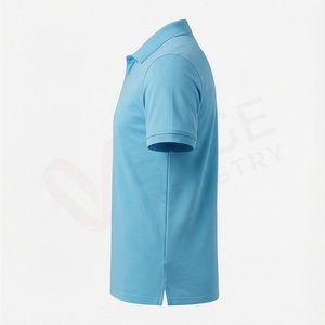Polo à manches courtes bleu clair pour homme, 100% coton, tissu Oxford respirant, coupe décontractée, design uni, tissé - Product Image 3