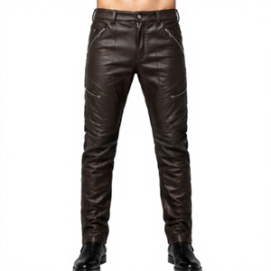 Unique Design Eco-Friendly Waterproof Casual Winter <b>Men's</b> <b>Leather</b> <b>Pants</b> Straight Customized Logo Adult Size With OEM - Product Image 5
