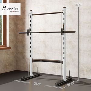 Rack per Squat Bianco con Barra per Trazioni e Barra per Bilanciere Regolabile, Stazione Multifunzione per Sollevamento Pesi - Product Image 2