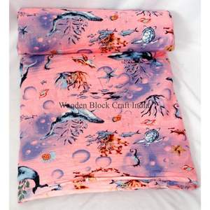 Tela de algodón estampada a mano con motivos de peces para decoración del hogar, ropa de mujer, vestidos y camisas, para tapicería, costura y manualidades. - Product Image 4