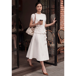 Jupe midi trapèze blanche élégante taille haute pour femme, couleur unie, style bureau, toutes saisons, RYAN - Product Image 3