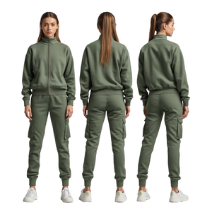 Ensemble veste zippée à col haut et pantalon cargo pour femme - Product Image 1