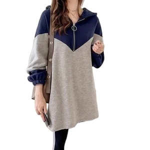 Nouvelle arrivée grande taille femmes longue veste d'hiver 100% coton imprimé couleur bloquant sweat à capuche mince Style tricoté avant - Product Image 1