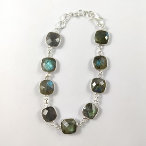 Cushion Cut <b>Labradorite</b> Gemstone Sterling 925 Silver Link Chain <b>Bracelet</b> Classic Style Women Anniversary Gift - Product Image 2