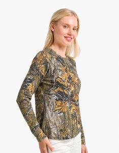 Camiseta de manga larga de camuflaje para mujer OEM, camiseta básica cómoda de algodón premium para mujer, fabricante de ropa con logotipo personalizado. - Product Image 4