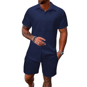 2026 Men's Casual Style Short Sleeve Shirt Shorts Two Piece <b>Set</b> for Autumn - Product Image 2