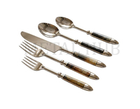 Ensemble de couverts en acier inoxydable 5 pièces avec manche incrusté de corne, fourchette, couteau, cuillère, vaisselle de table, ustensiles de cuisine