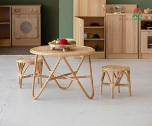 Ensemble table et tabourets en rotin Nhat Minh pour enfants, rond, rustique, mobilier d'extérieur durable, taille enfant - Product Image 5