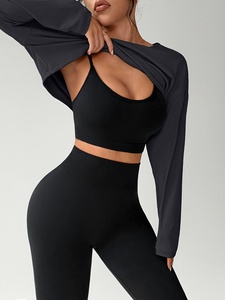 Ensemble de vêtements de sport Atlaset personnalisé en trois pièces pour femmes, vêtements de sport sans couture, soutien-gorge de sport, leggings taille haute, veste, usine OEM ODM - Product Image 5