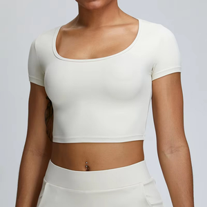 T-shirt court ajusté à manches courtes pour femme, imprimé à carreaux, avec patchs, respirant et écologique, idéal pour l'été - Product Image 4