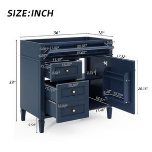 Mobile Bagno Moderno da 36 Pollici Senza Piano, Struttura in Legno Massello con 2 Cassetti a Ribalta e 2 Cassetti Standard - Product Image 6