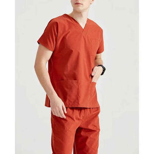 Ensemble de blouses médicales rouges pour hommes, col en V, tissu tissé coton-polyester, pantalon d'uniforme d'hôpital pour usage médical, uniforme médical en coton et polyester - Product Image 5