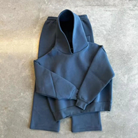 Survêtement streetwear pour homme, coupe classique, à capuche, uni, grande taille, 100% coton, avec pantalon de jogging ample et logo personnalisé