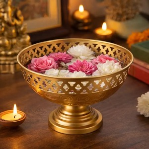 Premium Quality Metal Urli Bowl Antique Finish Floating Flower Diya Bowl for <b>Home</b> <b>Temple</b> Decor - Product Image 4