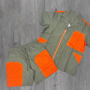 Survêtement d'été de style urbain pour hommes, sweat-shirt en velours côtelé avec broderie personnalisée, ensemble pantalon coupe-vent en nylon et short, ensemble streetwear - Product Image 2