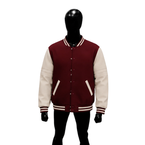 Blouson universitaire premium bordeaux pour homme avec fermeture boutonnée, coupe classique, style décontracté, col rabattu, idéal pour l'automne - Product Image 1