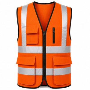 Hot Sale Zip Up Safety Vest Navy Blue Reflective Tape Multi Pocket Breathable <b>Mesh</b> Construction Site Workwear Bulk Supplier - Product Image 2