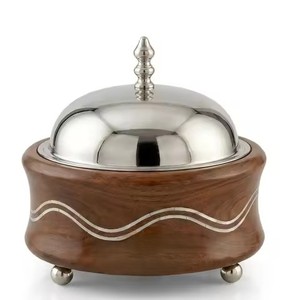 Cacerola con base hexagonal de madera y borde superior con incrustaciones de perlas, la más vendida, para calentar comida árabe y exhibirla en hoteles y resorts. - Product Image 4