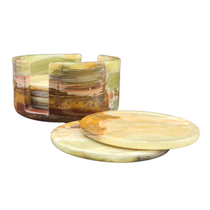 OEM Customise Round Set of 6 Modern Big Slab Onyx <b>Marble</b> <b>Coasters</b> for Kitchen Home Decoration - Product Image 6