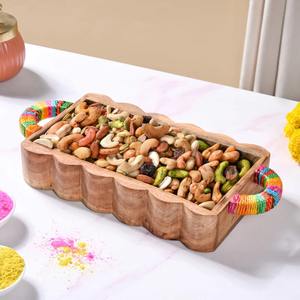 Plateau de service en bois d'acacia avec poignées colorées - Product Image 1