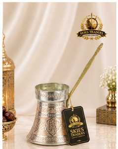 Cezve Ibrik Classique en Cuivre Gravé, Cafetière Turque et Arabe pour Cuisinière, avec Poignée en Bois, et Pot Chauffe-Lait - Product Image 2