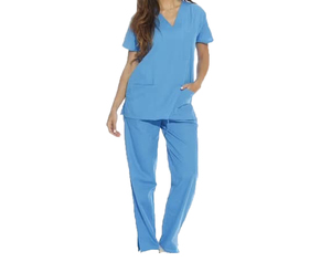Tenue médicale pour femmes, ensemble bleu, coton et polyester, pantalon et haut, directement de l'usine. - Product Image 3