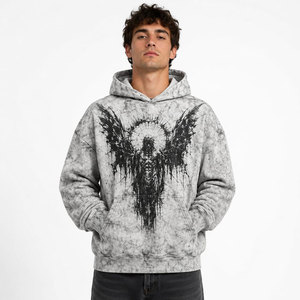 Sudadera con Capucha y Estampado de Ángel Gótico para Hombre, Corte Regular, Tejido de Poliéster, para Otoño, con Bolsillo Frontal - Product Image 2