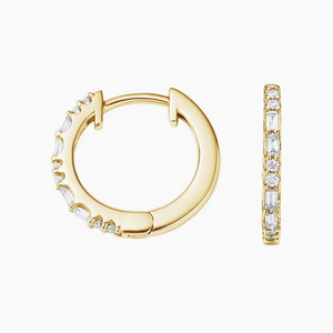 Pendientes de Aro con Diamantes en Corte Redondo y Baguette Alternados - Product Image 2