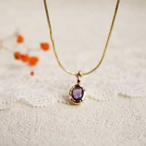 Colgante de amatista para mujer, plata de ley 925, chapado en oro de 14 quilates, delicado, piedra de nacimiento de febrero, joyería con piedra preciosa curativa. - Product Image 5